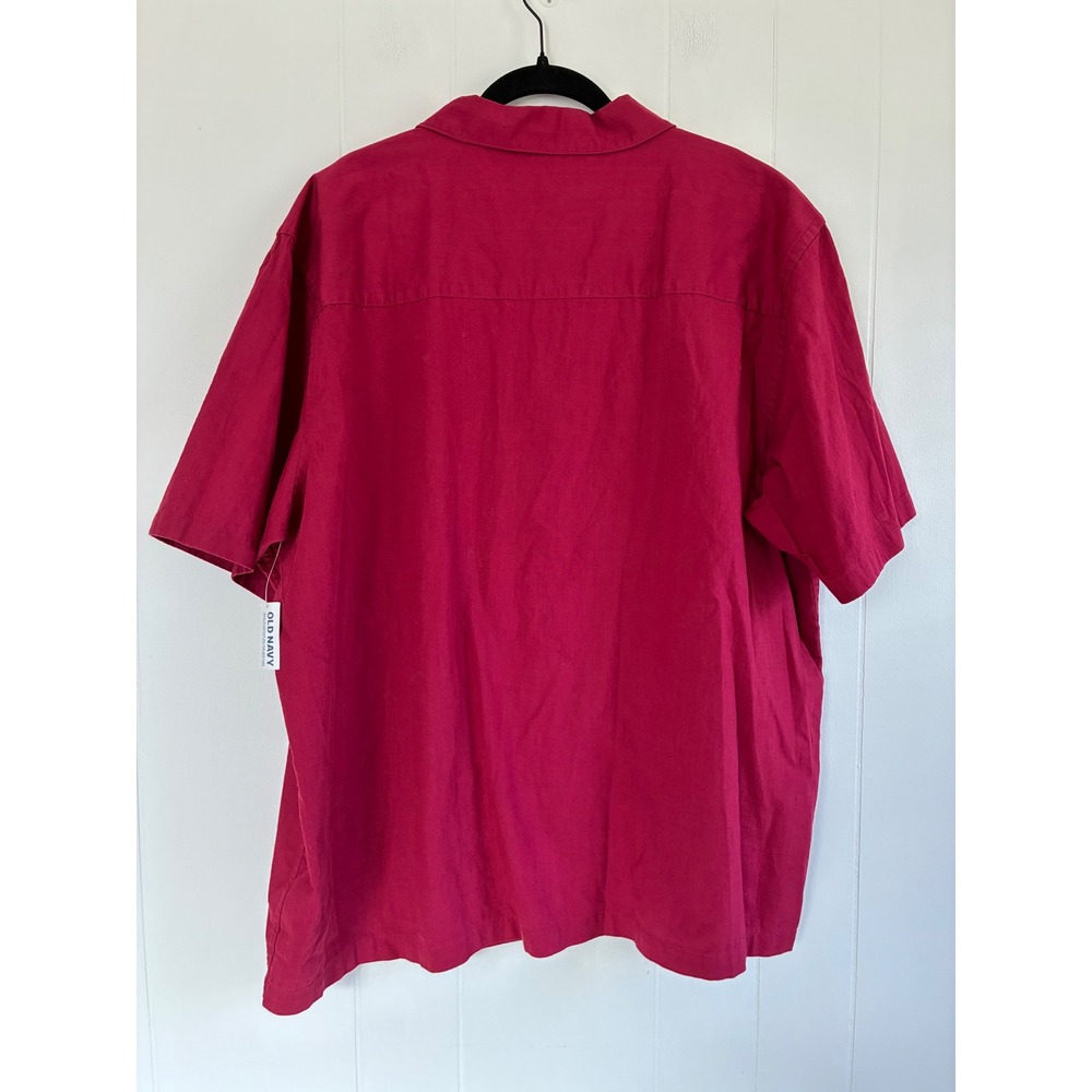 NWT Old Navy Mens XXL Red Floral Embroidered Resortwear Cotton Camp Short Sleeve - Picture 2 of 7